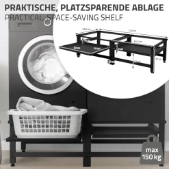 Waschmaschinen Untergestell Unterschrank 2er Set 61x53,5x37 cm mit ausziehbarer Ablage in Schwarz ML-Design