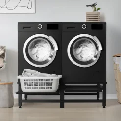 Waschmaschinen Untergestell Unterschrank 2er Set 61x53,5x37 cm mit ausziehbarer Ablage in Schwarz ML-Design