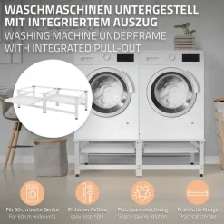 Waschmaschinen Untergestell Unterschrank 2er Set 61x53,5x37 cm mit ausziehbarer Ablage in Weiß ML-Design