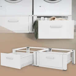 Waschmaschinen Untergestell Unterschrank 2er Set 64x53,5x31,5 cm mit 2 Schubladen in Weiß ML-Design