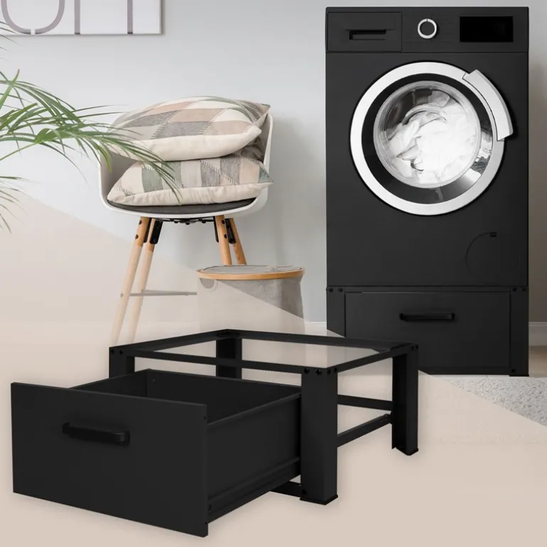 Waschmaschinen Untergestell Unterschrank 63x54x31 cm mit Schublade in Schwarz ML-Design