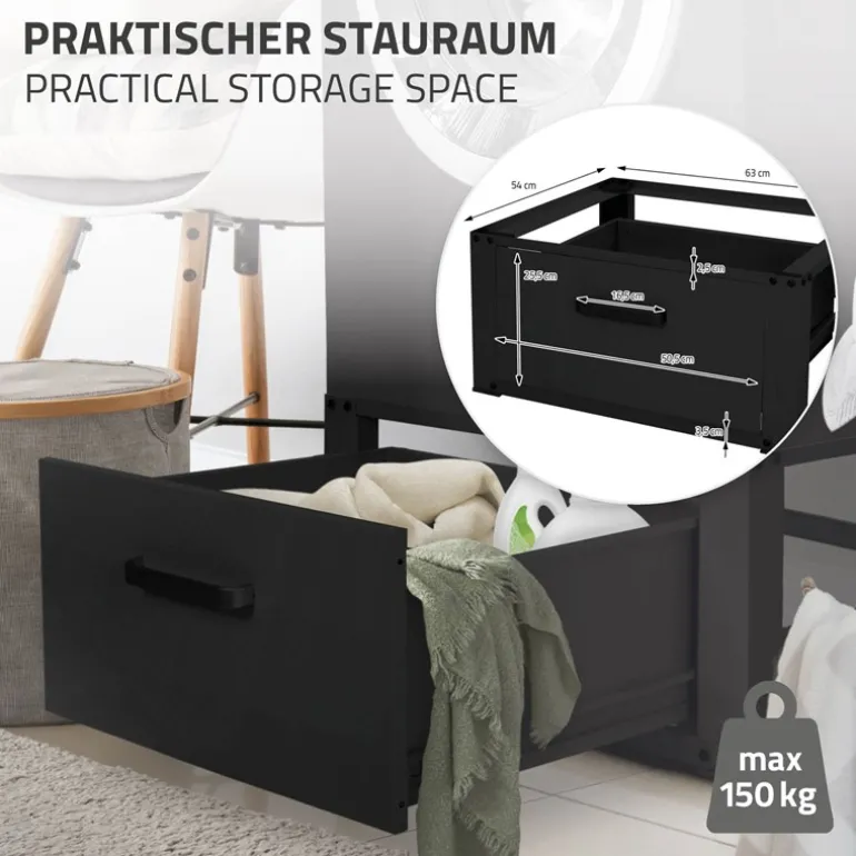 Waschmaschinen Untergestell Unterschrank 63x54x31 cm mit Schublade in Schwarz ML-Design