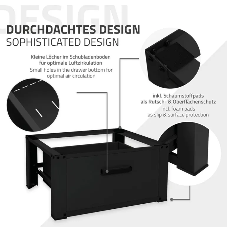 Waschmaschinen Untergestell Unterschrank 63x54x31 cm mit Schublade in Schwarz ML-Design