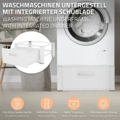 Waschmaschinen Untergestell Unterschrank 63x54x31 cm mit Schublade in Weiß ML-Design