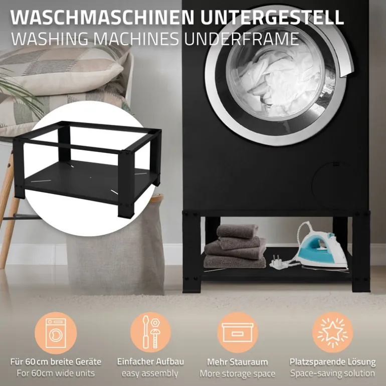 Waschmaschinen Untergestell Unterschrank 63x54x32 cm mit Ablage in Schwarz ML-Design