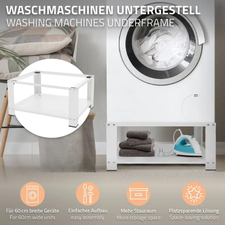 Waschmaschinen Untergestell Unterschrank 63x54x32 cm mit Ablage in Weiß ML-Design