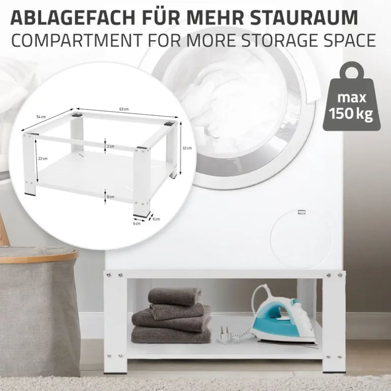 Waschmaschinen Untergestell Unterschrank 63x54x32 cm mit Ablage in Weiß ML-Design