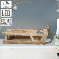 Weihnachtsdeko Schlitten mit 25 Warmweißen LEDs 31,5x14,5x10,5 cm Natur aus Holz