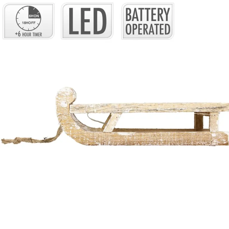 Weihnachtsdeko Schlitten mit 25 Warmweißen LEDs 31,5x14,5x10,5 cm Natur aus Holz