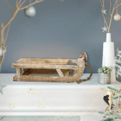Weihnachtsdeko Schlitten mit 25 Warmweißen LEDs 31,5x14,5x10,5 cm Natur aus Holz