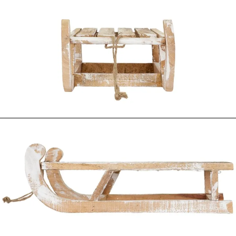 Weihnachtsdeko Schlitten 50,5x13,5x23,5 cm braun aus Holz mit LED