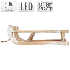 Weihnachtsdeko Schlitten 50,5x13,5x23,5 cm braun aus Holz mit LED