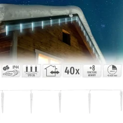 Weihnachtslichterkette LED Eiszapfen Lichterkette Kaltweiß 19 Zapfen 40 LEDs 8 Leuchtmodi mit Timer