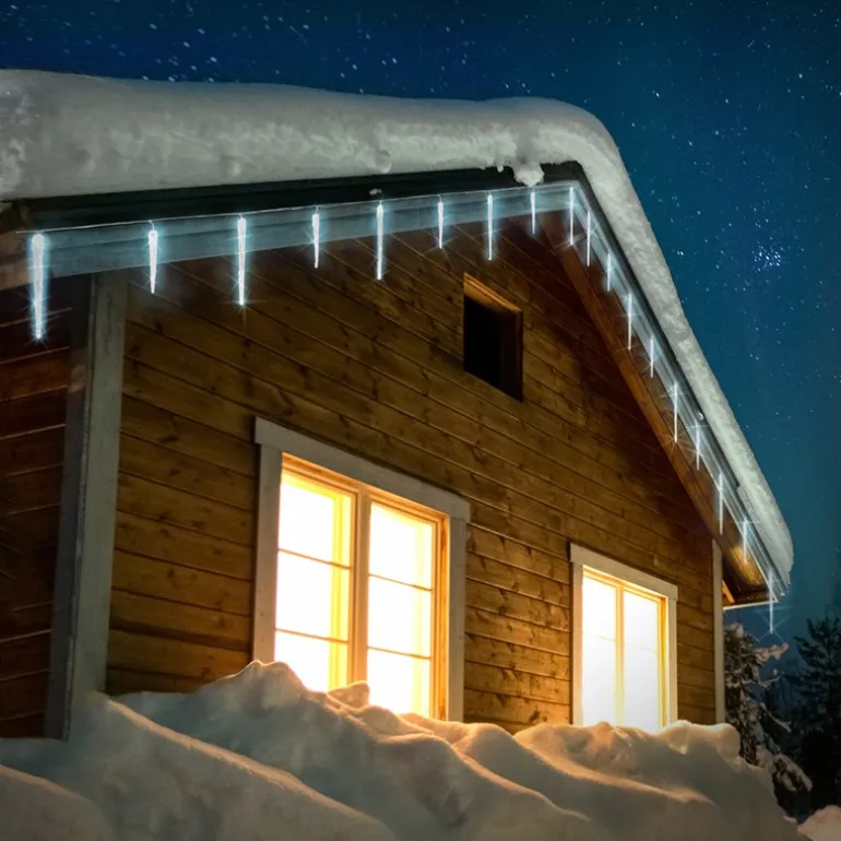 Weihnachtslichterkette LED Eiszapfen Lichterkette Kaltweiß 23 Zapfen 8 Leuchtmodi mit Timer