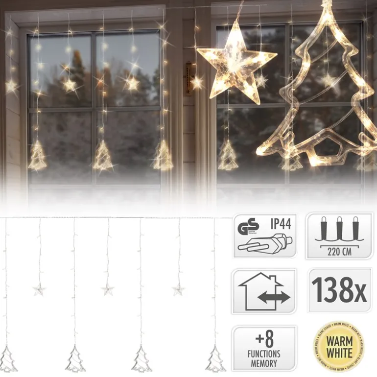 Weihnachtslichterkette LED Lichtervorhang 2,2 m mit 138 LEDs Warmweiß IP44