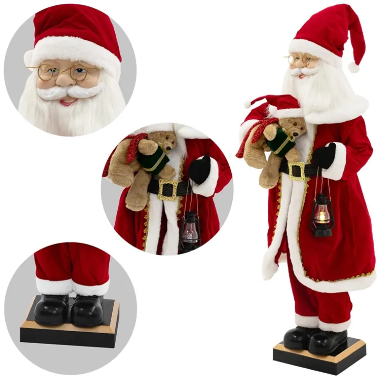 Weihnachtsmann 120 cm mit LED Licht Bewegung Sound Musik, Weihnachtsfigur für Innenbereich