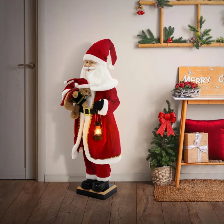 Weihnachtsmann 120 cm mit LED Licht Bewegung Sound Musik, Weihnachtsfigur für Innenbereich