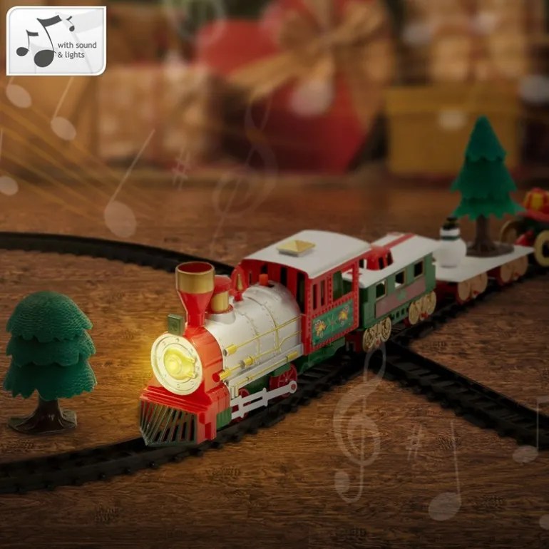 Weihnachtszug auf Gleis Set 22 Teile Batteriebetrieben mit Licht & Sound Eisenbahn unter dem Baum