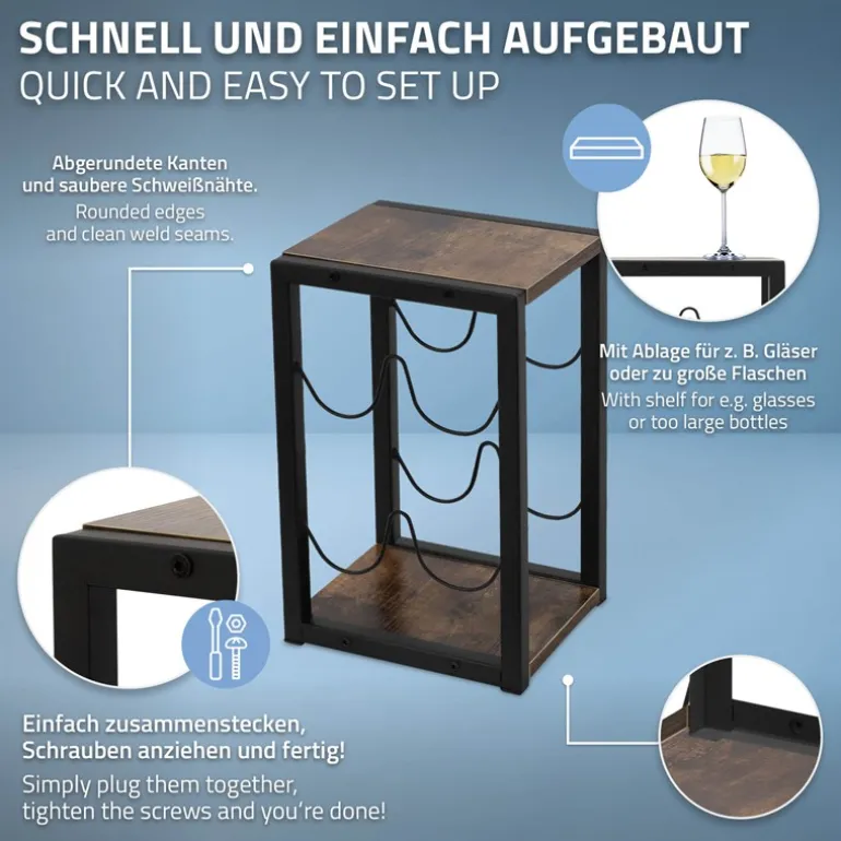 Weinregal für 4 Flaschen 37,5 cm hoch freistehendes Vintage Flaschenregal aus Holz & Stahl ML-Design