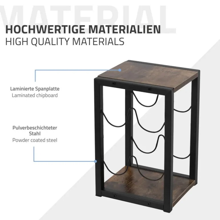 Weinregal für 4 Flaschen 37,5 cm hoch freistehendes Vintage Flaschenregal aus Holz & Stahl ML-Design
