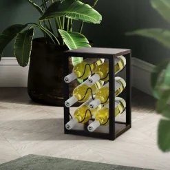 Weinregal für 6 Flaschen 24x21x37,5 cm Schwarz/Holzoptik aus Metall und MDF ML-Design