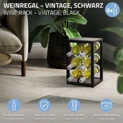Weinregal für 6 Flaschen 24x21x37,5 cm Schwarz/Holzoptik aus Metall und MDF ML-Design