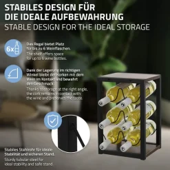 Weinregal für 6 Flaschen 24x21x37,5 cm Schwarz/Holzoptik aus Metall und MDF ML-Design