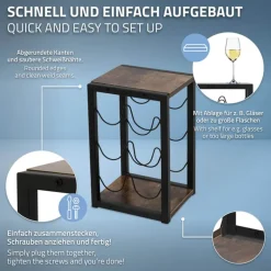 Weinregal für 6 Flaschen 24x21x37,5 cm Schwarz/Holzoptik aus Metall und MDF ML-Design