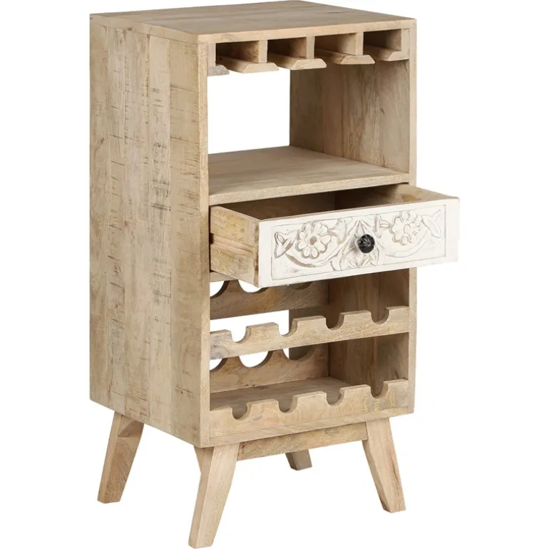 Weinregal mit Gläserhalterung 45x90x40 cm aus Sheesham Holz WOMO-Design
