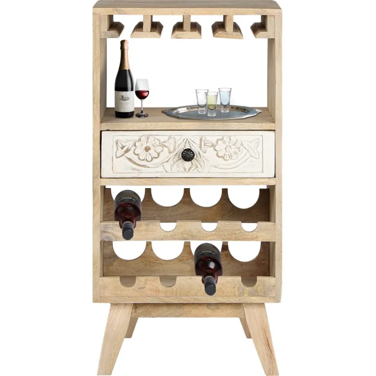 Weinregal mit Gläserhalterung 45x90x40 cm aus Sheesham Holz WOMO-Design