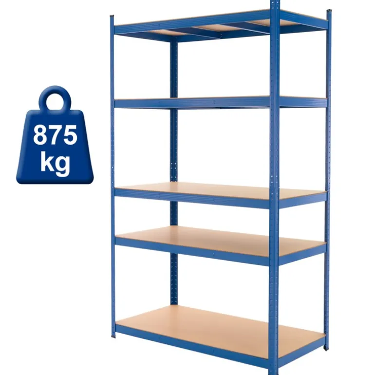 Werkstattregal 2er Set 200x100x50 cm Blau aus Metall und MDF Holzfaserplatte bis 875 kg