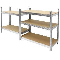 Werkstattregal 2er Set 200x100x50 cm Silber aus MDF und Metall bis 750 kg