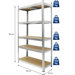 Werkstattregal 2er Set 200x100x50 cm Silber aus MDF und Metall bis 750 kg