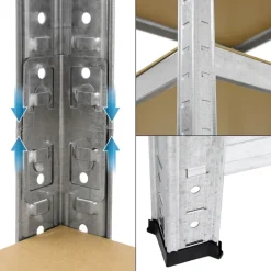 Werkstattregal 180x70x40 cm Silber aus MDF und Metall belastbar bis 750 kg