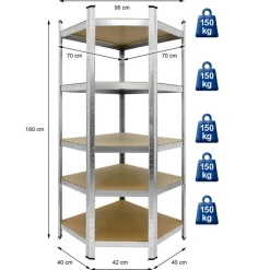 Werkstattregal 180x70x40 cm Silber aus MDF und Metall belastbar bis 750 kg