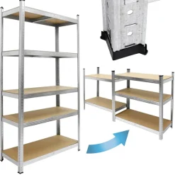 Werkstattregal 200x100x50 cm Silber aus MDF und Metall belastbar bis 750 kg