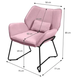 Wohnzimmersessel Loungesessel Rosa mit Rückenkissen bis 120 Kilogramm Polyesterbezug in Leinen Optik ML-Design