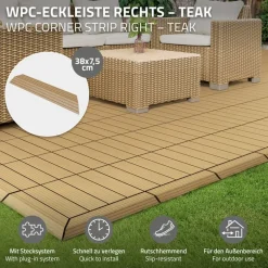WPC Abschlussleiste 38x2x7,5 cm für WPC Bodenfliese Ecke rechts Teak ML-Design
