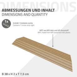 WPC Abschlussleiste 38x2x7,5 cm für WPC Bodenfliese Ecke rechts Teak ML-Design