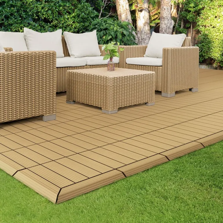 WPC Abschlussleiste 38x2x7,5 cm für WPC Bodenfliese Ecke rechts Teak ML-Design