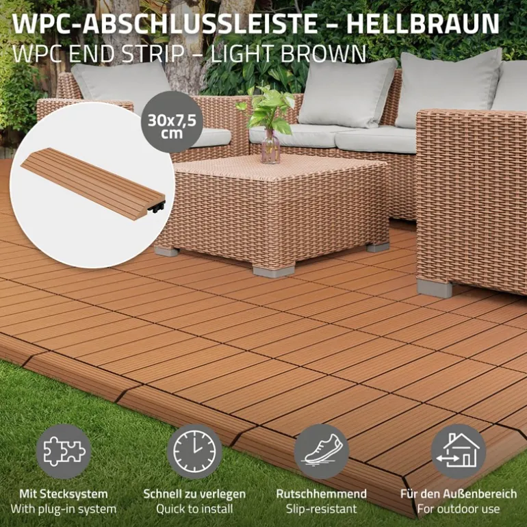 WPC Abschlussleiste 30x2x7,5 cm für WPC Bodenfliese gerade Hellbraun ML-Design