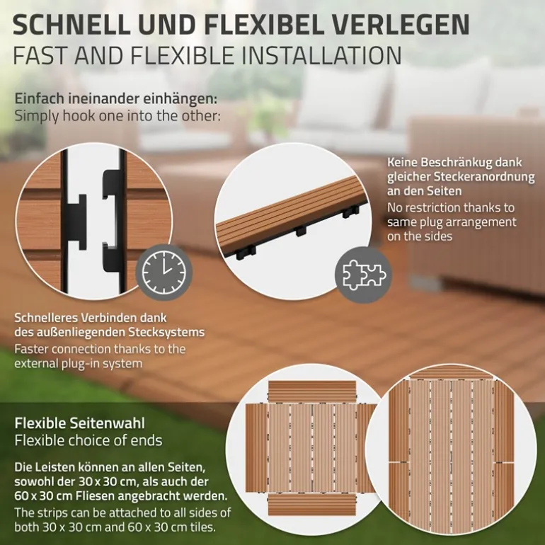 WPC Abschlussleiste 30x2x7,5 cm für WPC Bodenfliese gerade Hellbraun ML-Design