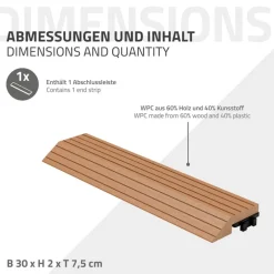 WPC Abschlussleiste 30x2x7,5 cm für WPC Bodenfliese gerade Hellbraun ML-Design
