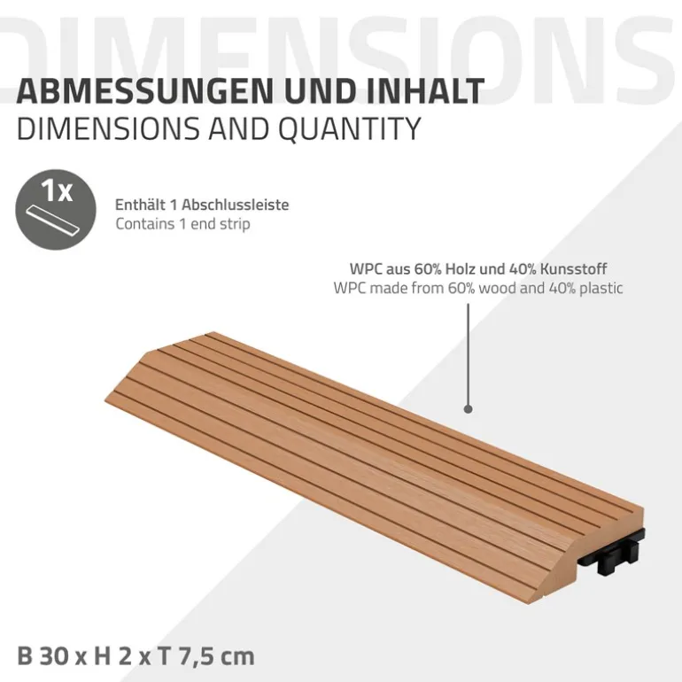 WPC Abschlussleiste 30x2x7,5 cm für WPC Bodenfliese gerade Hellbraun ML-Design