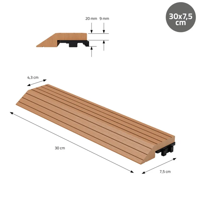 WPC Abschlussleiste 30x2x7,5 cm für WPC Bodenfliese gerade Hellbraun ML-Design