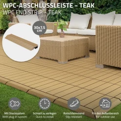 WPC Abschlussleiste 30x2x7,5 cm für WPC Bodenfliese gerade Teak ML-Design