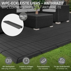 WPC Abschlussleiste 38x2x7,5 cm für WPC Bodenfliese Ecke links Anthrazit ML-Design