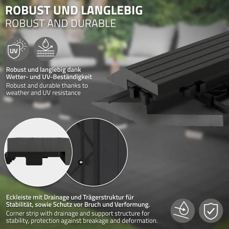 WPC Abschlussleiste 38x2x7,5 cm für WPC Bodenfliese Ecke links Anthrazit ML-Design