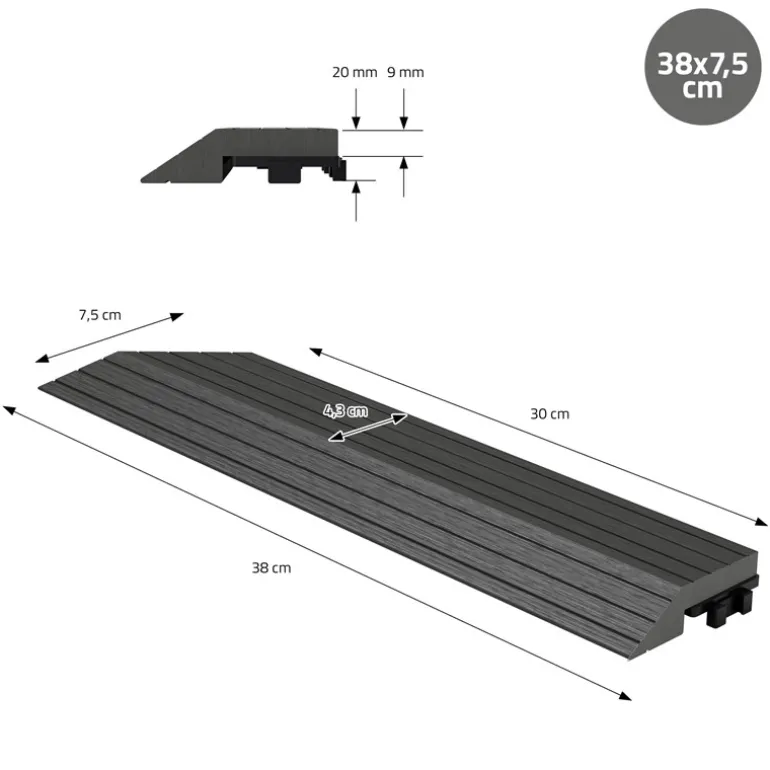 WPC Abschlussleiste 38x2x7,5 cm für WPC Bodenfliese Ecke links Anthrazit ML-Design