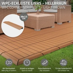 WPC Abschlussleiste 38x2x7,5 cm für WPC Bodenfliese Ecke links Hellbraun ML-Design